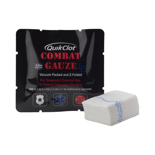 Teleflex LLC 350 - QuikClot Combat Gauze® LE Hemostatic Dressing, 3 Inch x 4 Yard - 1/Each